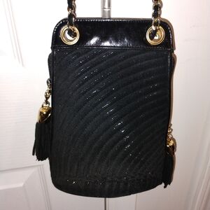 Black Women's Shoulder Bag with Chain Strap and Tassel Accent